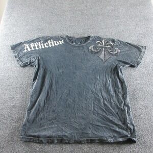 Affliction Shirt Mens 3XL Gray Gothic Cross Skull Wings Graphic Tee Y2K